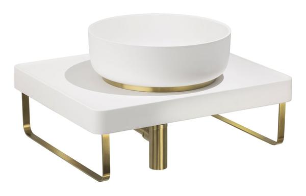 Abode Tableau/Cava Shelf & Round Basin Set - Chalk White w/Brushed Brass Finishes